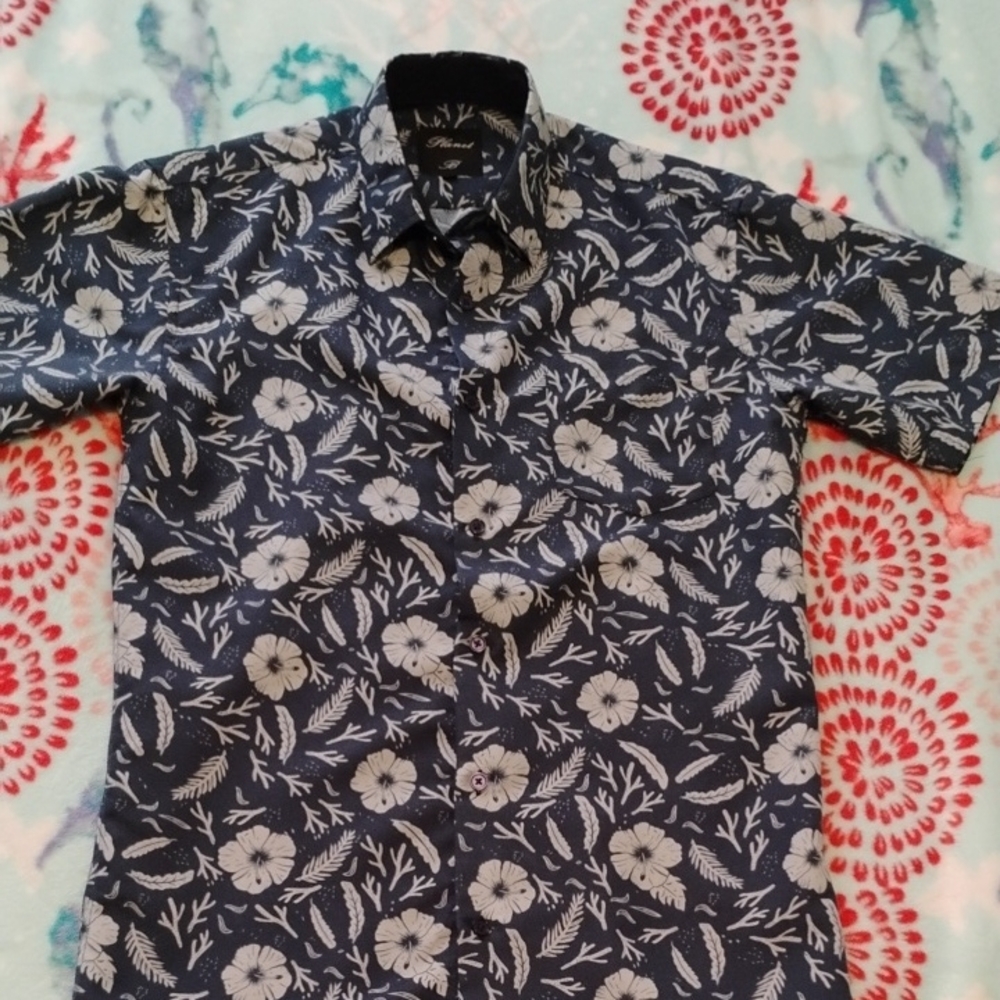 Planet Blue Navy Floral Button Down Shirt